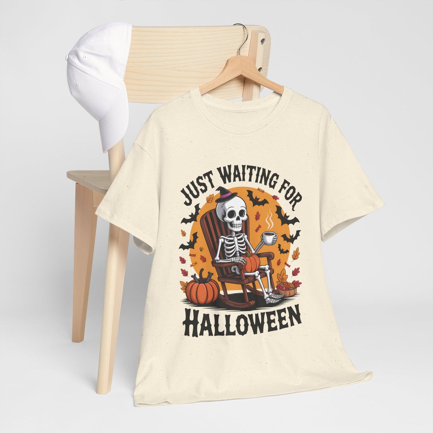 Just Waiting for Halloween T-Shirt - Skeleton Coffee Autumn Vibes Tee