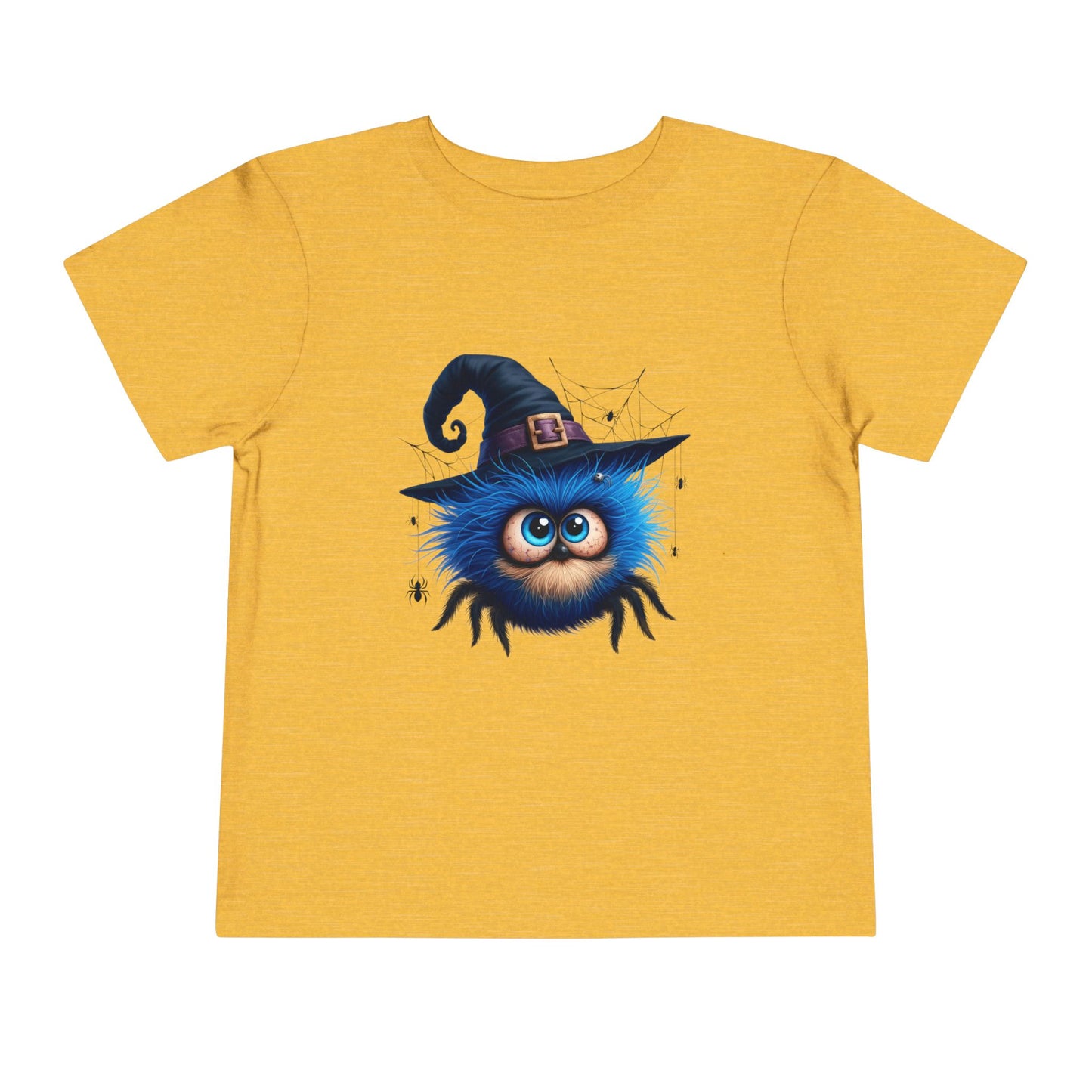 Cute Blue Fuzzy Spider Kids T-Shirt - Witch Hat Halloween Toddler Tee