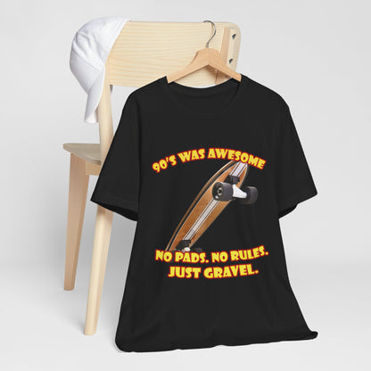 Koszulka do skateboardingu „No Pads No Rules” – koszulka Gravel z lat 90.