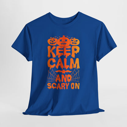 Keep Calm and Scary On - Halloween T-Shirt Pumpkin Bat