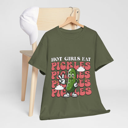 Hot Girls Eat Pickles Shirt - Funny Pickle Lover Gift for Women, Trendy Cartoon Cucumber Tee, Retro Food Humor T-Shirt