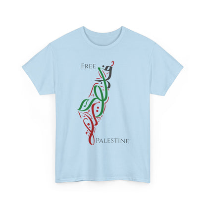 Free Palestine Map T-Shirt - Artistic Palestinian Calligraphy Solidarity Tee