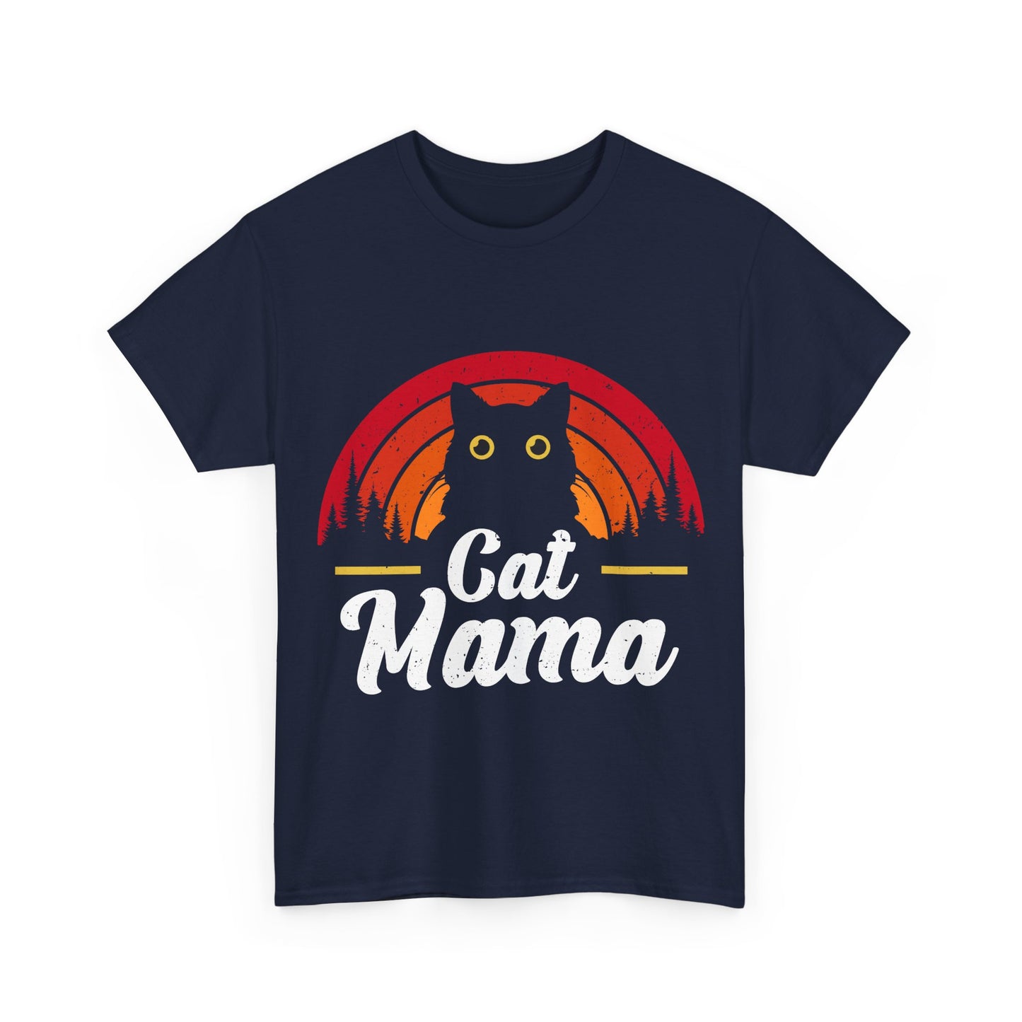Cat Mama T-Shirt - Retro Sunset Cat Mom Tee