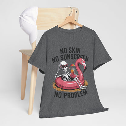 No Skin No Sunscreen T-Shirt - Skeleton Flamingo Summer Tee