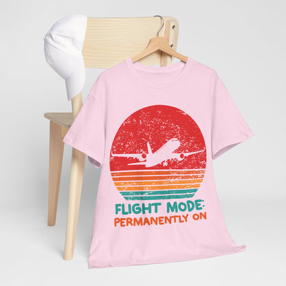 Flight Mode Permanently On T-Shirt - Funny Jet Lag Retro Sunset Tee