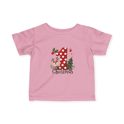 Baby’s First Christmas Polka Dot Infant T-Shirt – Reindeer & Tree Holiday Tee
