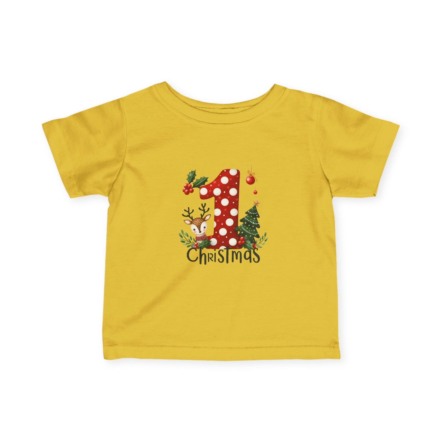 Baby’s First Christmas Polka Dot Infant T-Shirt – Reindeer & Tree Holiday Tee
