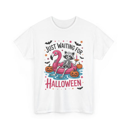 Just Waiting for Halloween T-Shirt - Raccoon Skeleton Flamingo Tee