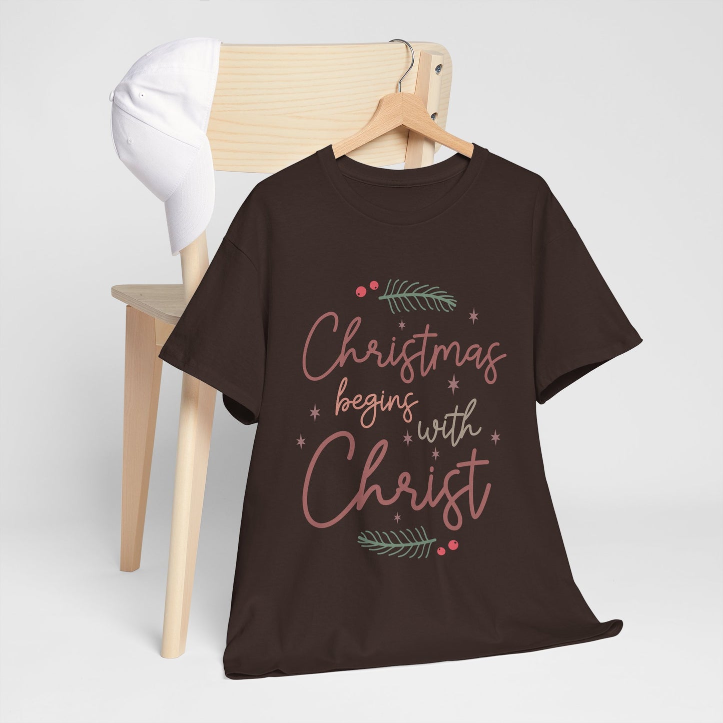 Christmas Begins with Christ Shirt - Hand-Lettered Nativity Faith Gift