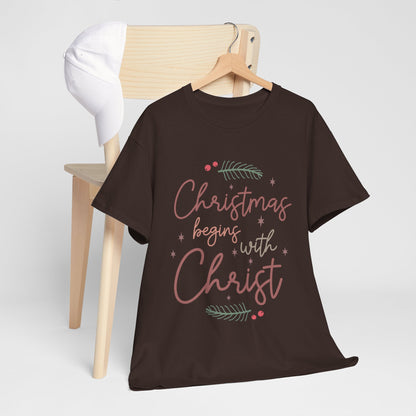 Christmas Begins with Christ Shirt - Hand-Lettered Nativity Faith Gift