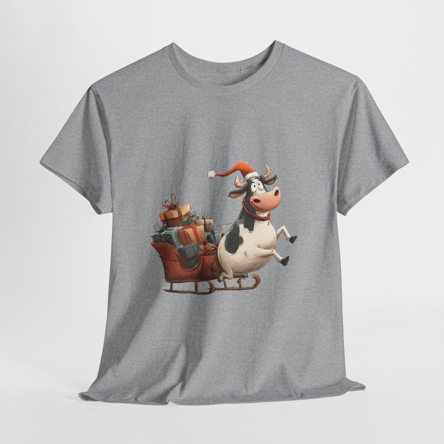 Santa Cow Sleigh Christmas T-Shirt - Funny Cow Pulling Sleigh Tee