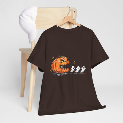 Pumpkin vs Ghosts Halloween T-Shirt - Jack-O-Lantern Chasing Ghosts