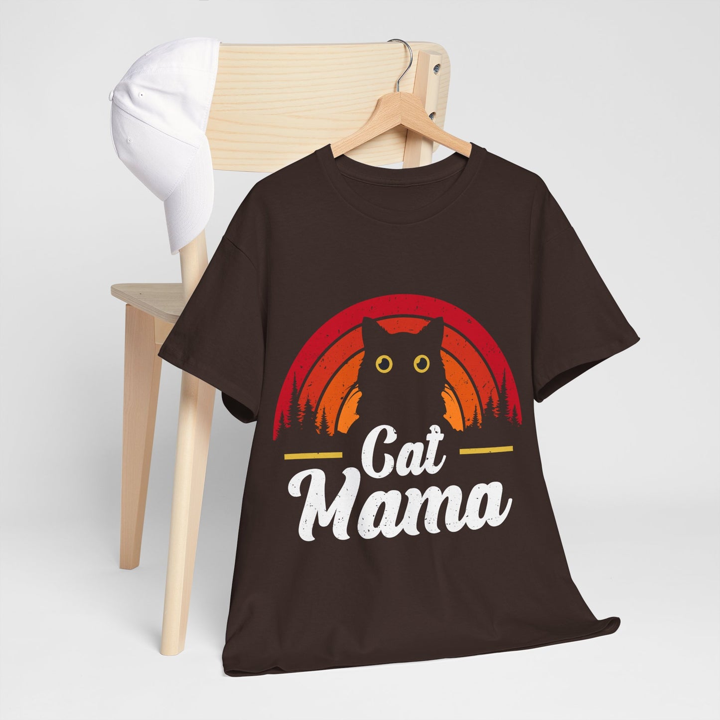 Cat Mama T-Shirt - Retro Sunset Cat Mom Tee