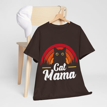 Cat Mama T-Shirt - Retro Sunset Cat Mom Tee
