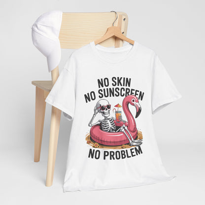 No Skin No Sunscreen T-Shirt - Skeleton Flamingo Summer Tee