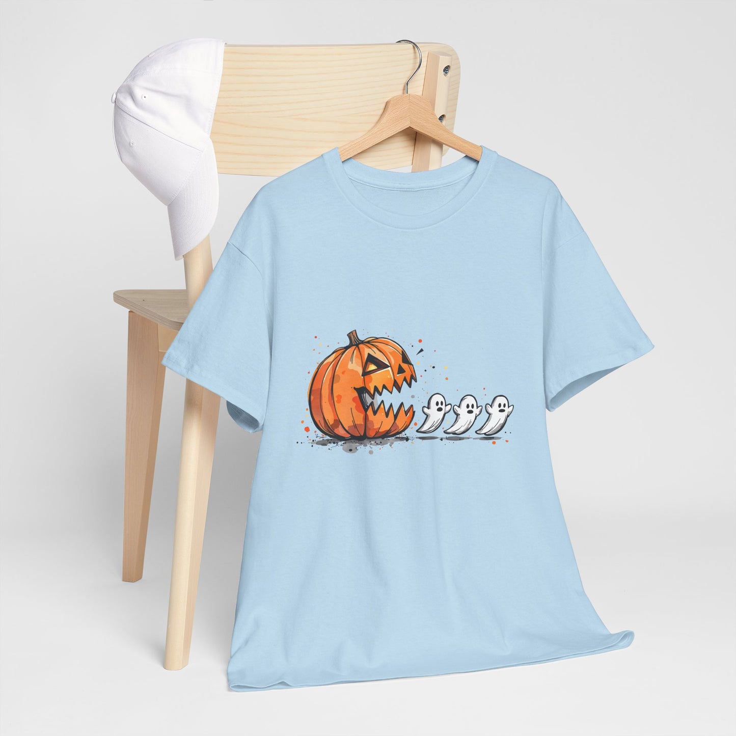 Pumpkin vs Ghosts Halloween T-Shirt - Jack-O-Lantern Chasing Ghosts