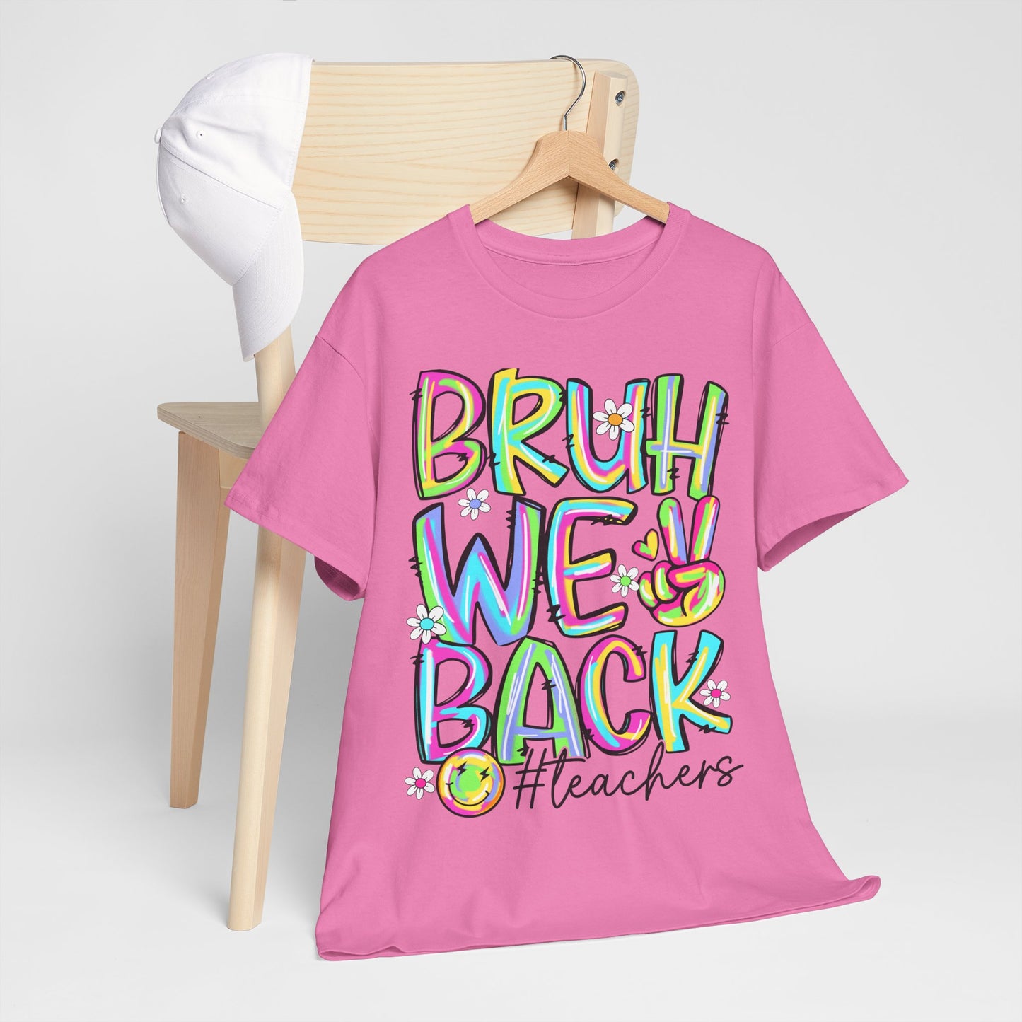 Bruh We Back Teacher T-Shirt | Funny Groovy Rainbow Back to School Tee