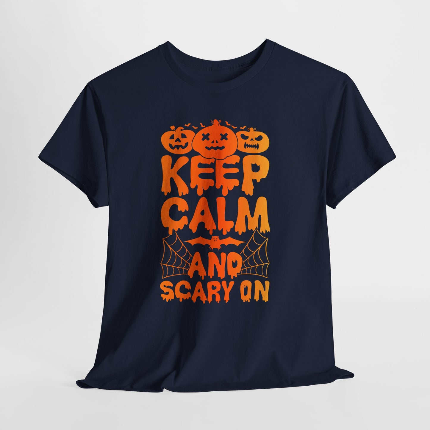 Keep Calm and Scary On - Halloween T-Shirt Pumpkin Bat