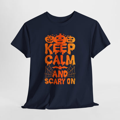 Keep Calm and Scary On - Halloween T-Shirt Pumpkin Bat