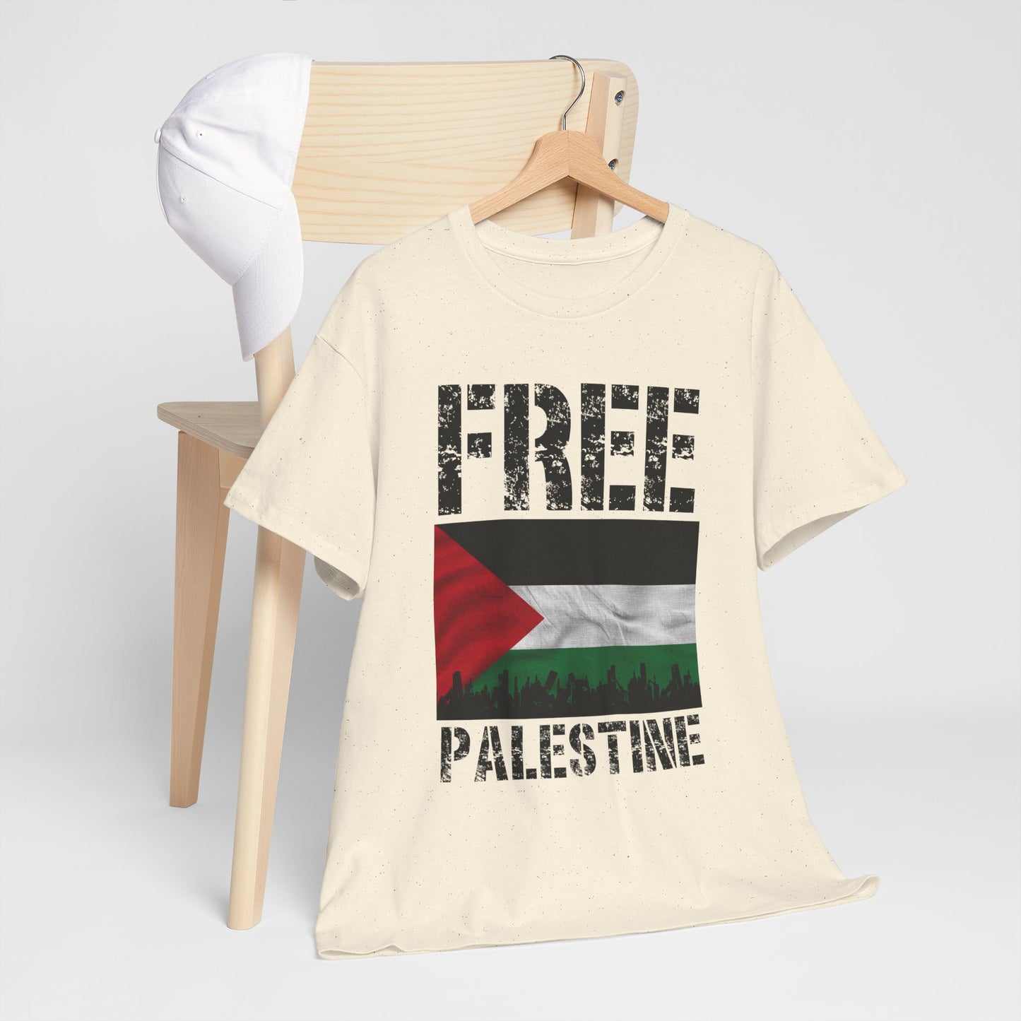 Palästinensisches Flaggen-Shirt mit Stadt-Skyline - Free Palestine Tee, Urban Grunge Protest T-Shirt für Aktivisten &amp; Menschenrechtsunterstützer