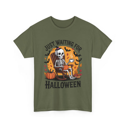 Just Waiting for Halloween T-Shirt - Skeleton Coffee Autumn Vibes Tee