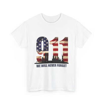9/11 Memorial Shirt - American Flag NYC Skyline - We Will Never Forget Tribute T-Shirt
