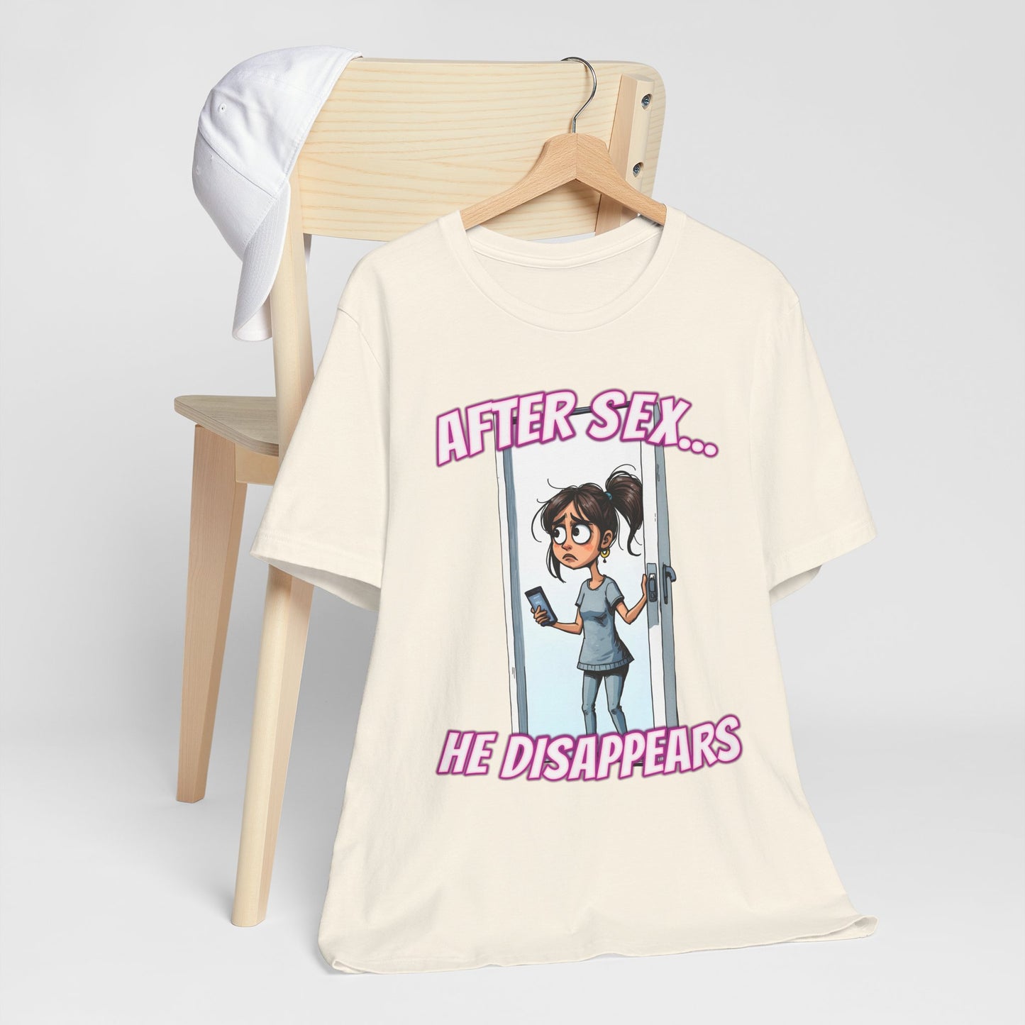 After Sex He Disappears Shirt - Funny Ghosting Cartoon Tee - Modern Dating Humor T-Shirt for Sarcastic Souls