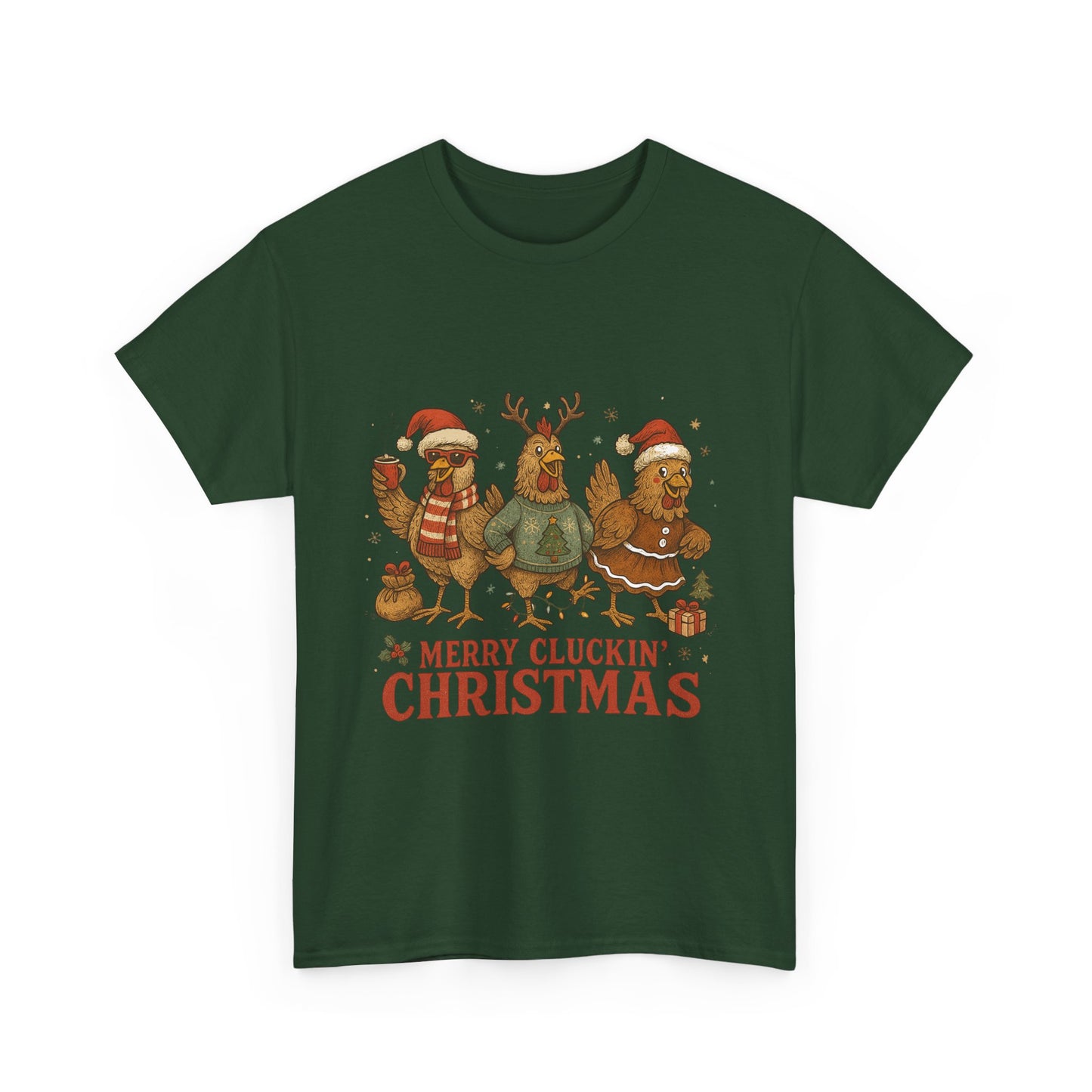 Merry Cluckin' Christmas Chicken T-Shirt - Funny Holiday Farm Tee