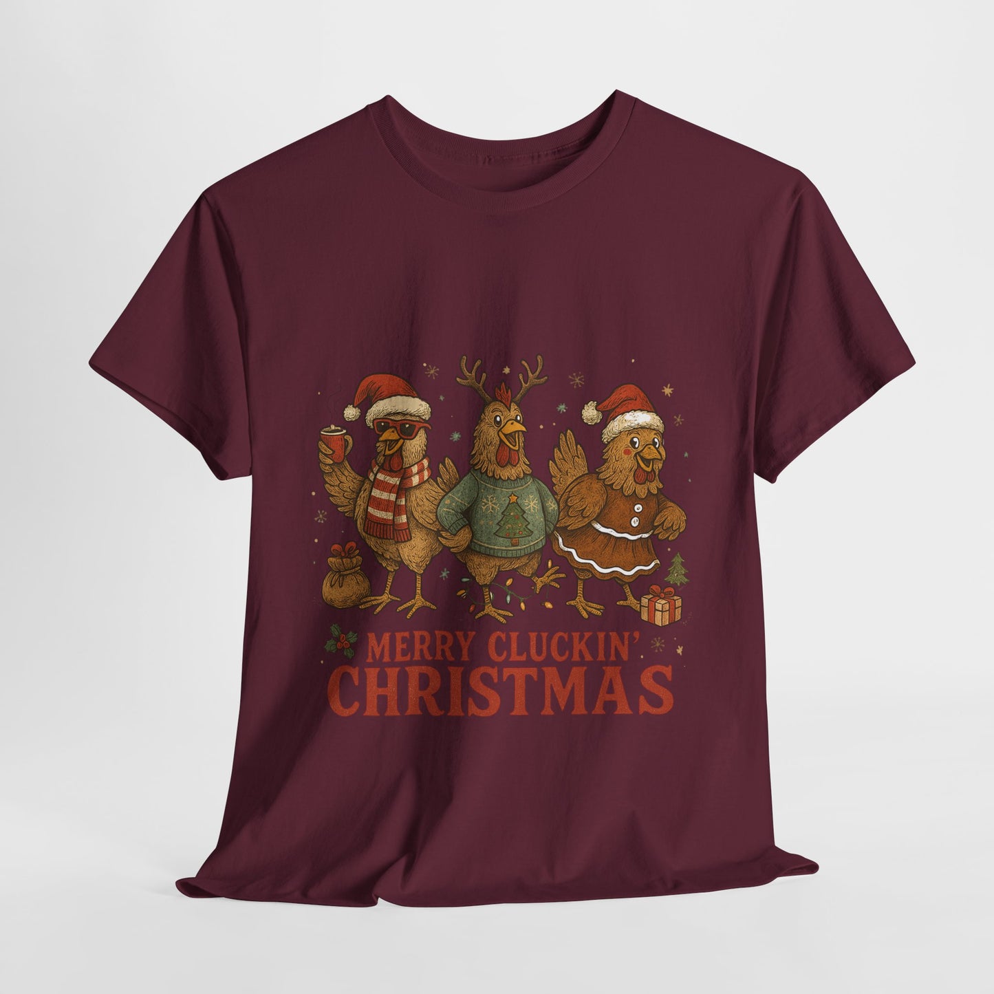 Merry Cluckin' Christmas Chicken T-Shirt - Funny Holiday Farm Tee