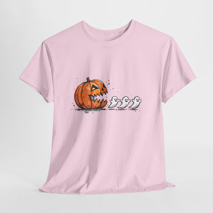 Pumpkin vs Ghosts Halloween T-Shirt - Jack-O-Lantern Chasing Ghosts