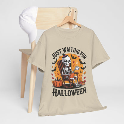 Just Waiting for Halloween T-Shirt - Skeleton Coffee Autumn Vibes Tee