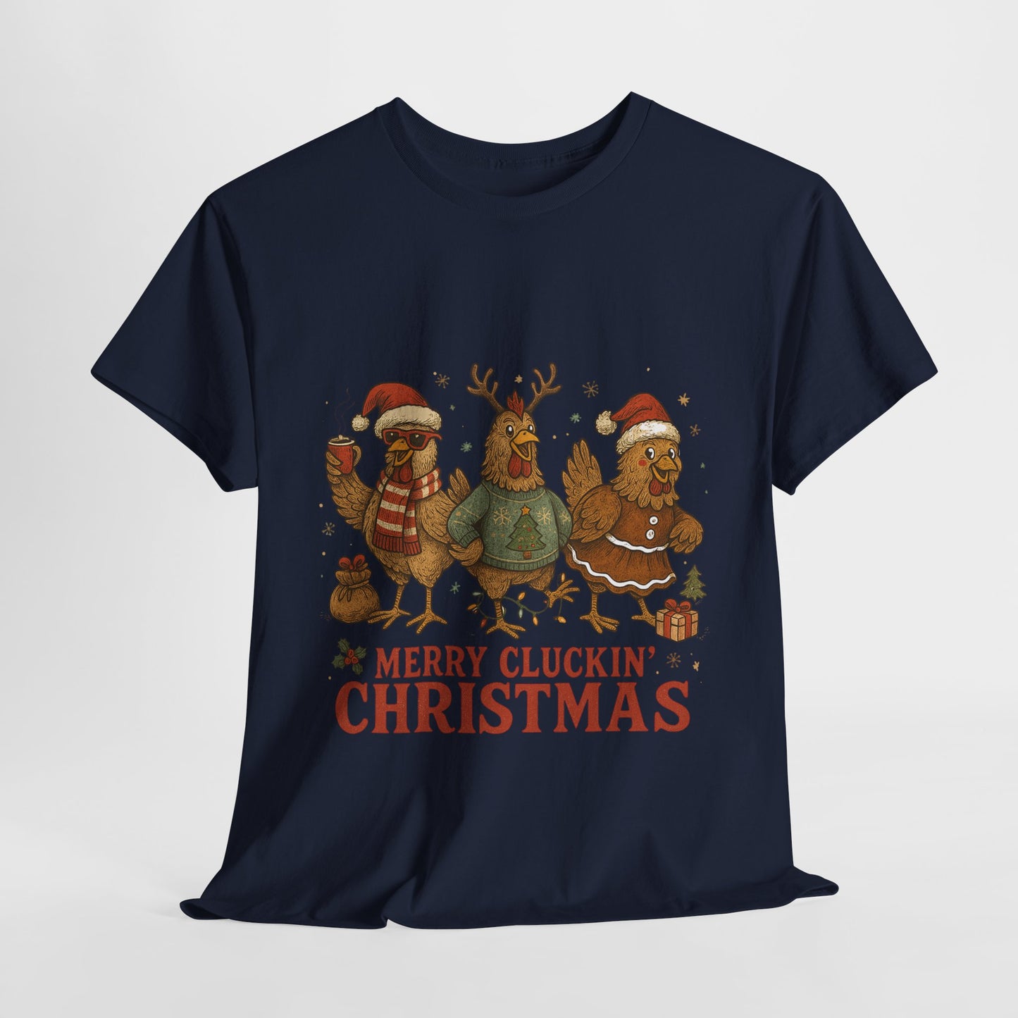 Merry Cluckin' Christmas Chicken T-Shirt - Funny Holiday Farm Tee