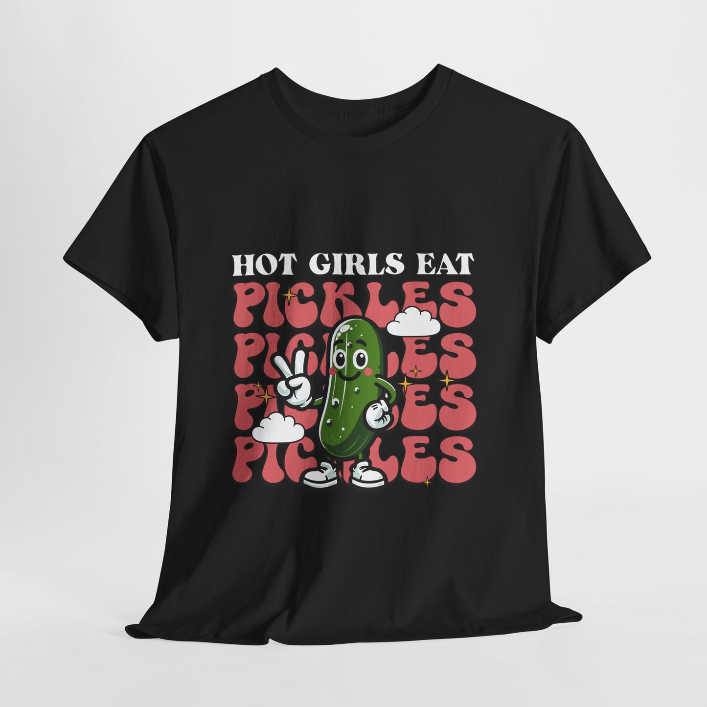 Hot Girls Eat Pickles Shirt - Funny Pickle Lover Gift for Women, Trendy Cartoon Cucumber Tee, Retro Food Humor T-Shirt