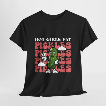 Hot Girls Eat Pickles Shirt - Funny Pickle Lover Gift for Women, Trendy Cartoon Cucumber Tee, Retro Food Humor T-Shirt