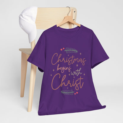 Christmas Begins with Christ Shirt - Hand-Lettered Nativity Faith Gift