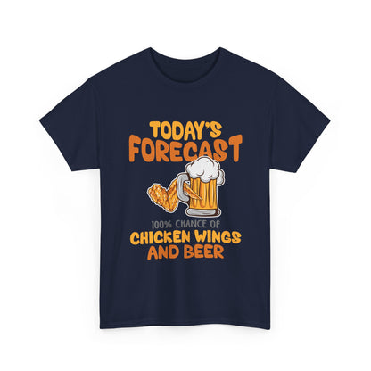 Today's Forecast 100% Chicken Wings & Beer T-Shirt - Funny Tailgate BBQ Tee
