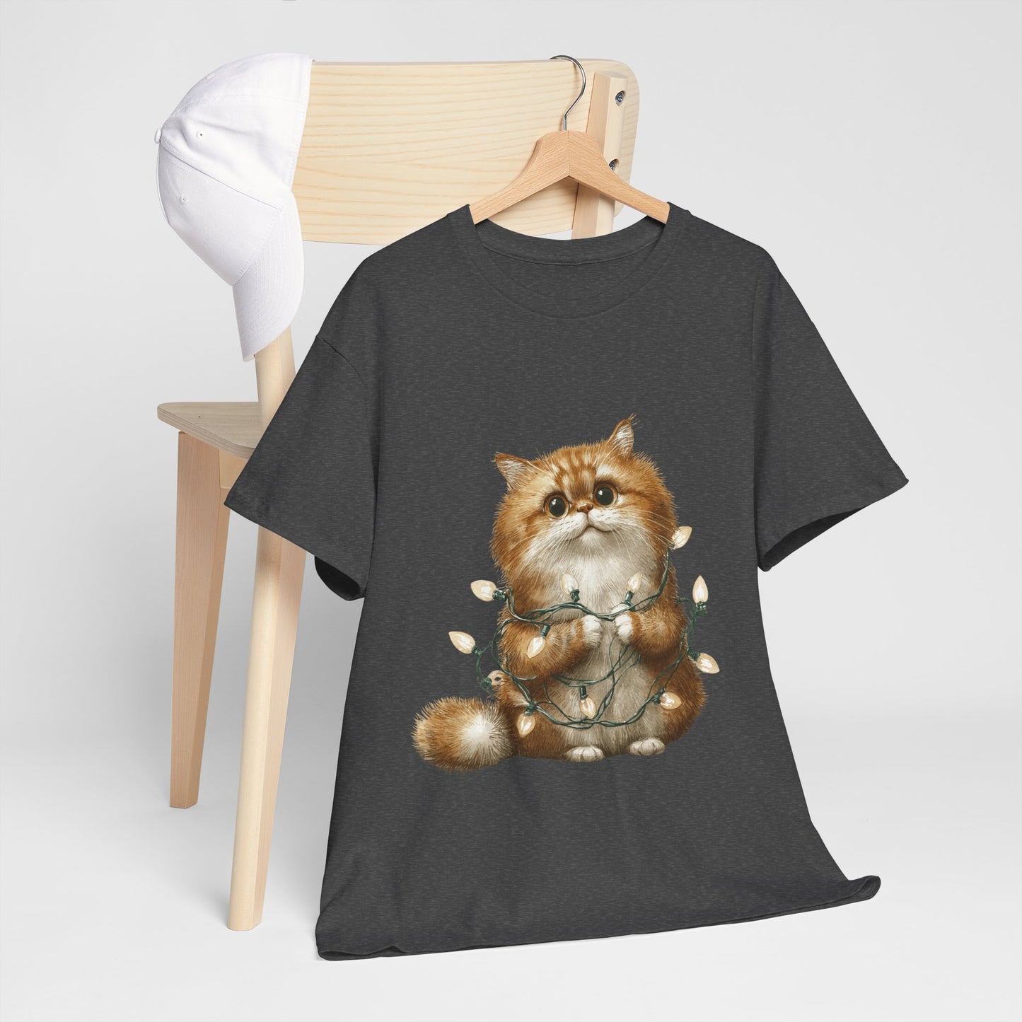 Christmas Lights Cat T-Shirt - Cute Kitty Tangled in Fairy Lights