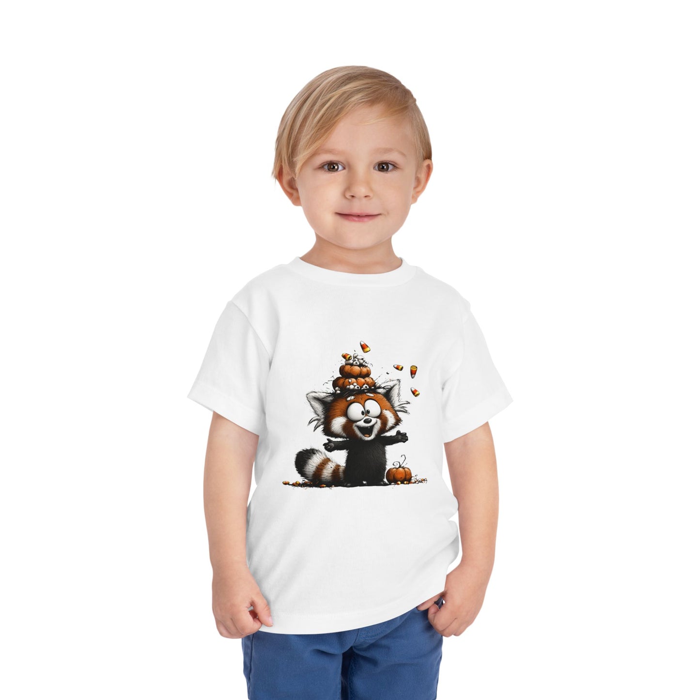 Red Panda Kids Halloween T-Shirt - Candy Corn & Pumpkins Toddler Tee