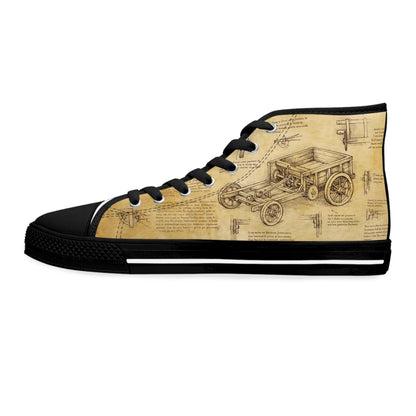 Da Vinci Sketch Damen-Sneaker mit hohem Schaft – Vintage-Pergament-Blaupausen-Schuhe