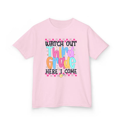 Watch Out Third Grade Shirt - Colorful Kids Back to School Tee, Heavy Cotton T-Shirt for 3rd Grade, First Day of School Outfit