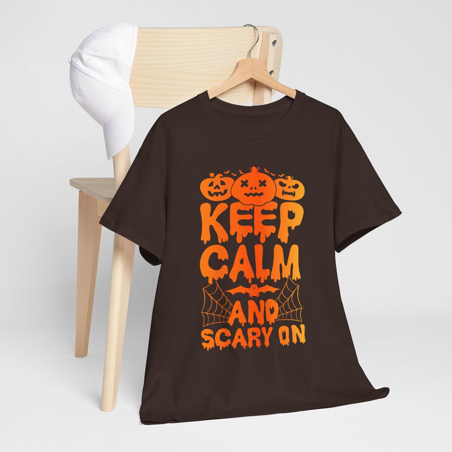 Keep Calm and Scary On - Halloween T-Shirt Pumpkin Bat