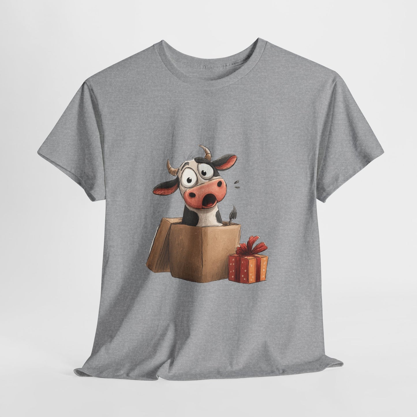 Cow in a Gift Box Christmas T-Shirt - Funny Christmas Surprise Moo Tee