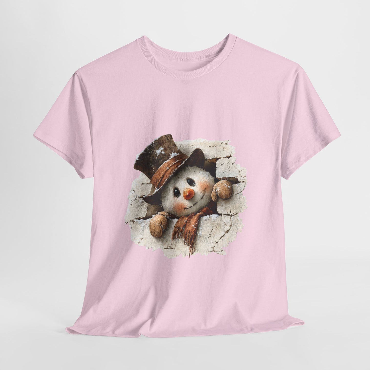 Peeking Snowman Christmas T-Shirt - Vintage Snowman in Torn Paper Tee