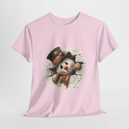 Peeking Snowman Christmas T-Shirt - Vintage Snowman in Torn Paper Tee