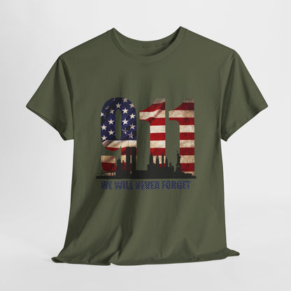 9/11 Memorial Shirt - American Flag NYC Skyline - We Will Never Forget Tribute T-Shirt