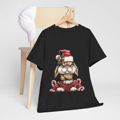 Grumpy Christmas Bunny T-Shirt - Santa Hat Rabbit in Red Tutu Tee