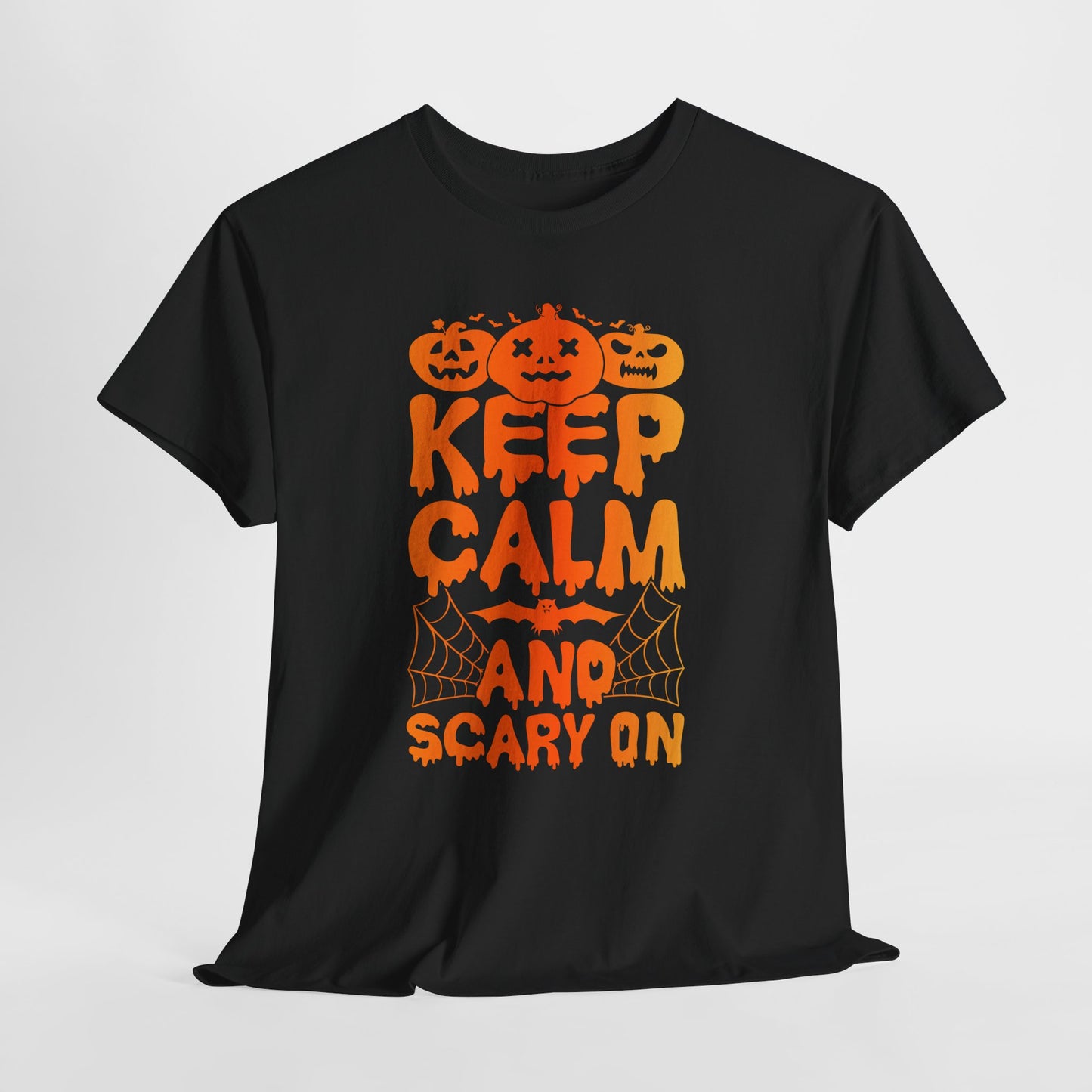 Keep Calm and Scary On - Halloween T-Shirt Pumpkin Bat