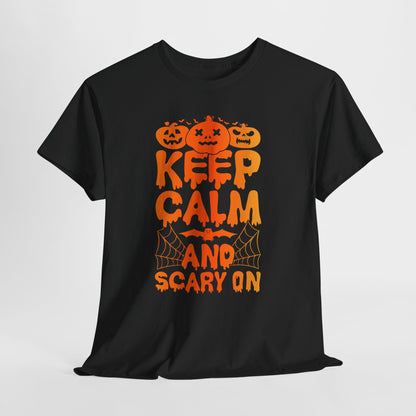 Keep Calm and Scary On - Halloween T-Shirt Pumpkin Bat