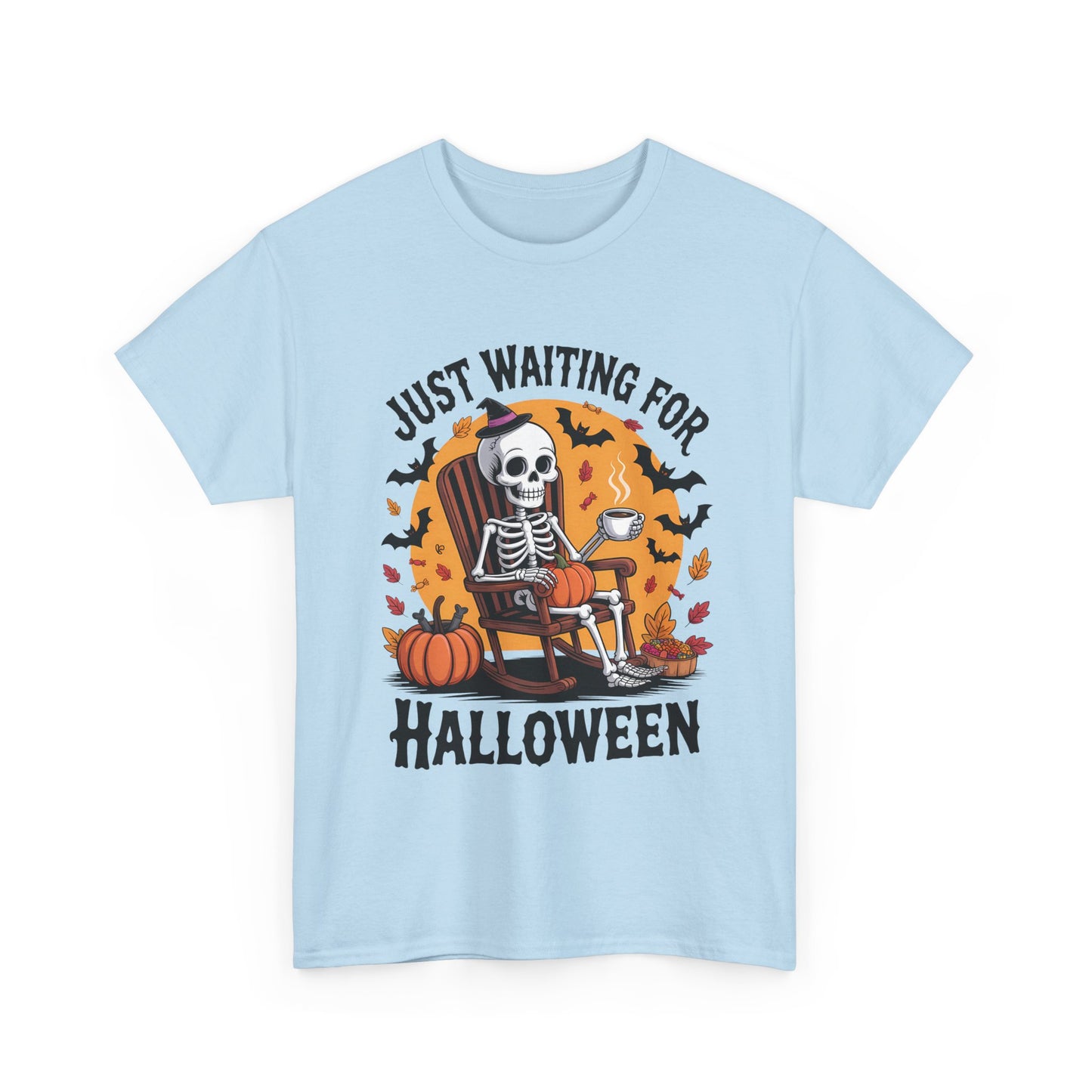Just Waiting for Halloween T-Shirt - Skeleton Coffee Autumn Vibes Tee
