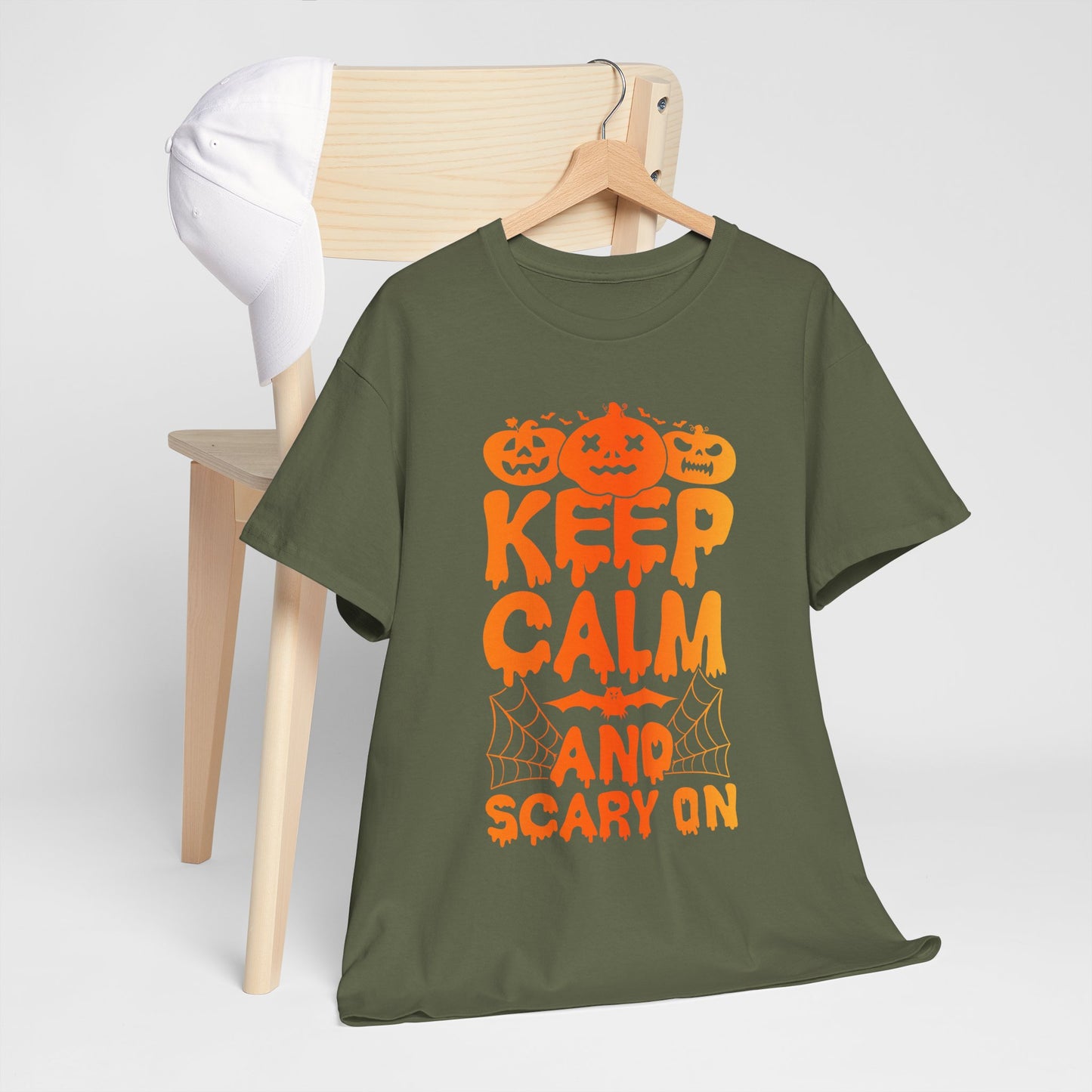 Keep Calm and Scary On - Halloween T-Shirt Pumpkin Bat
